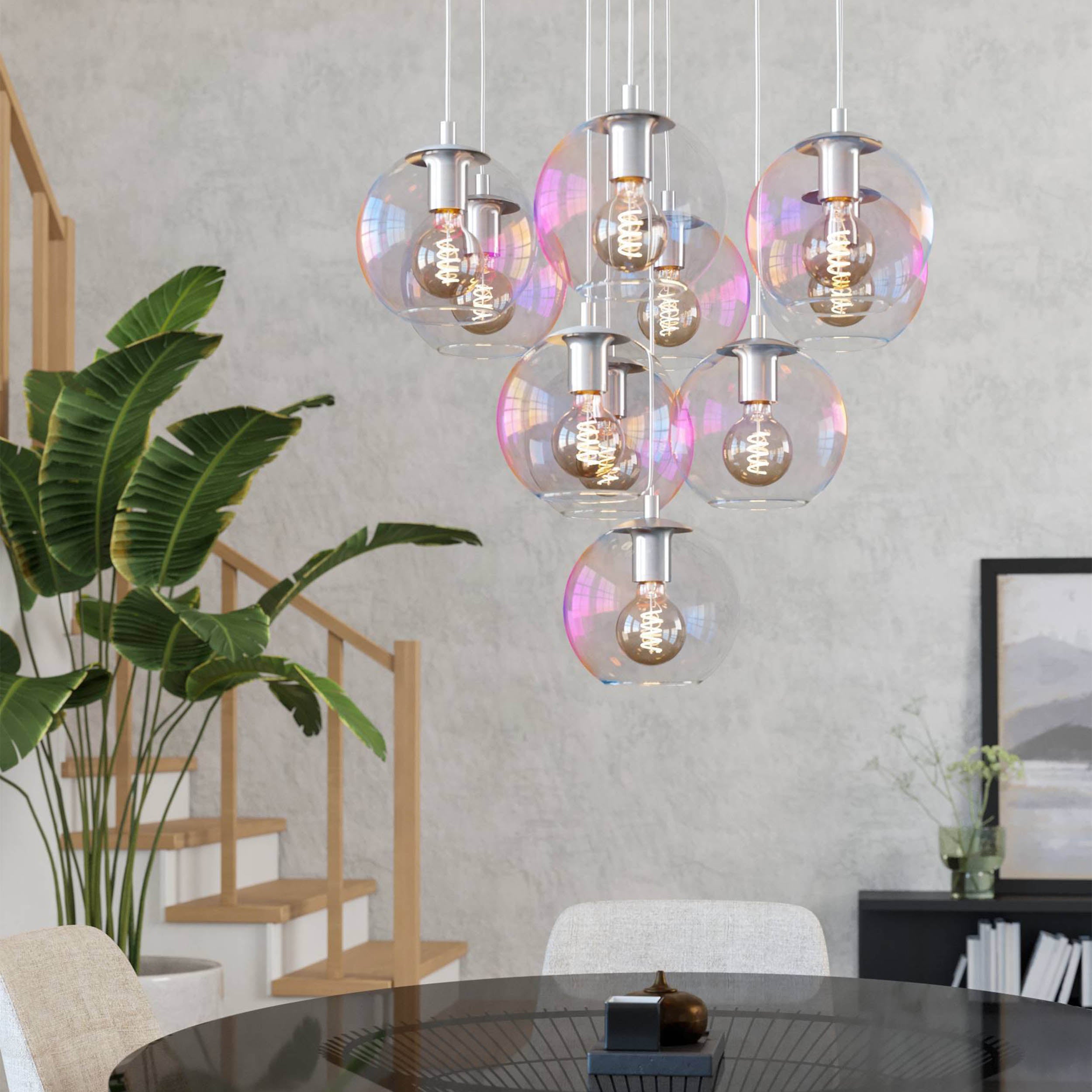 EGLO Ariscani 2 Pendant Light Chrome 10 Globe Multi Globe Iridescent Pendant Light with E27