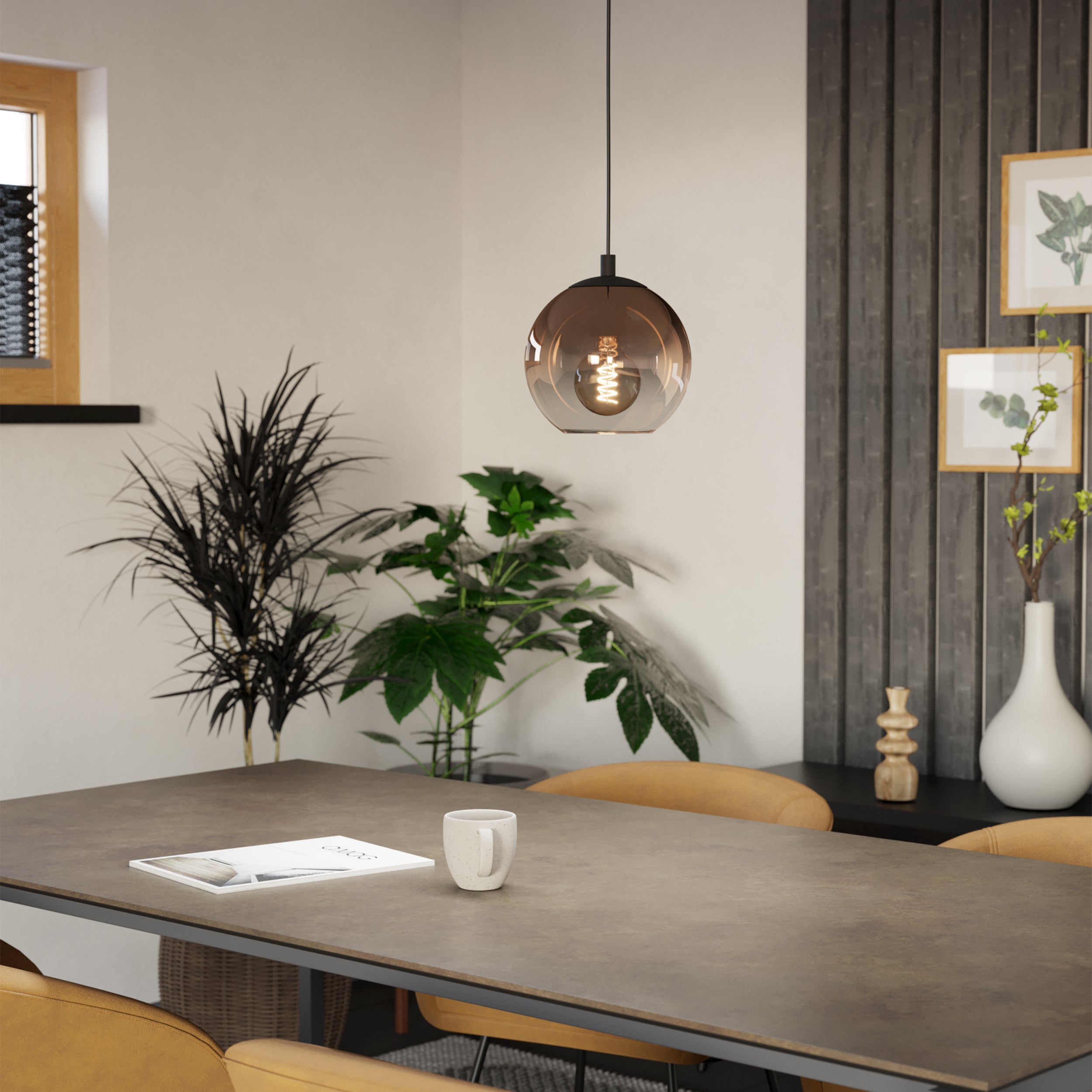 EGLO Ariscani 1 Copper Ombre Effect Glass Single Pendant