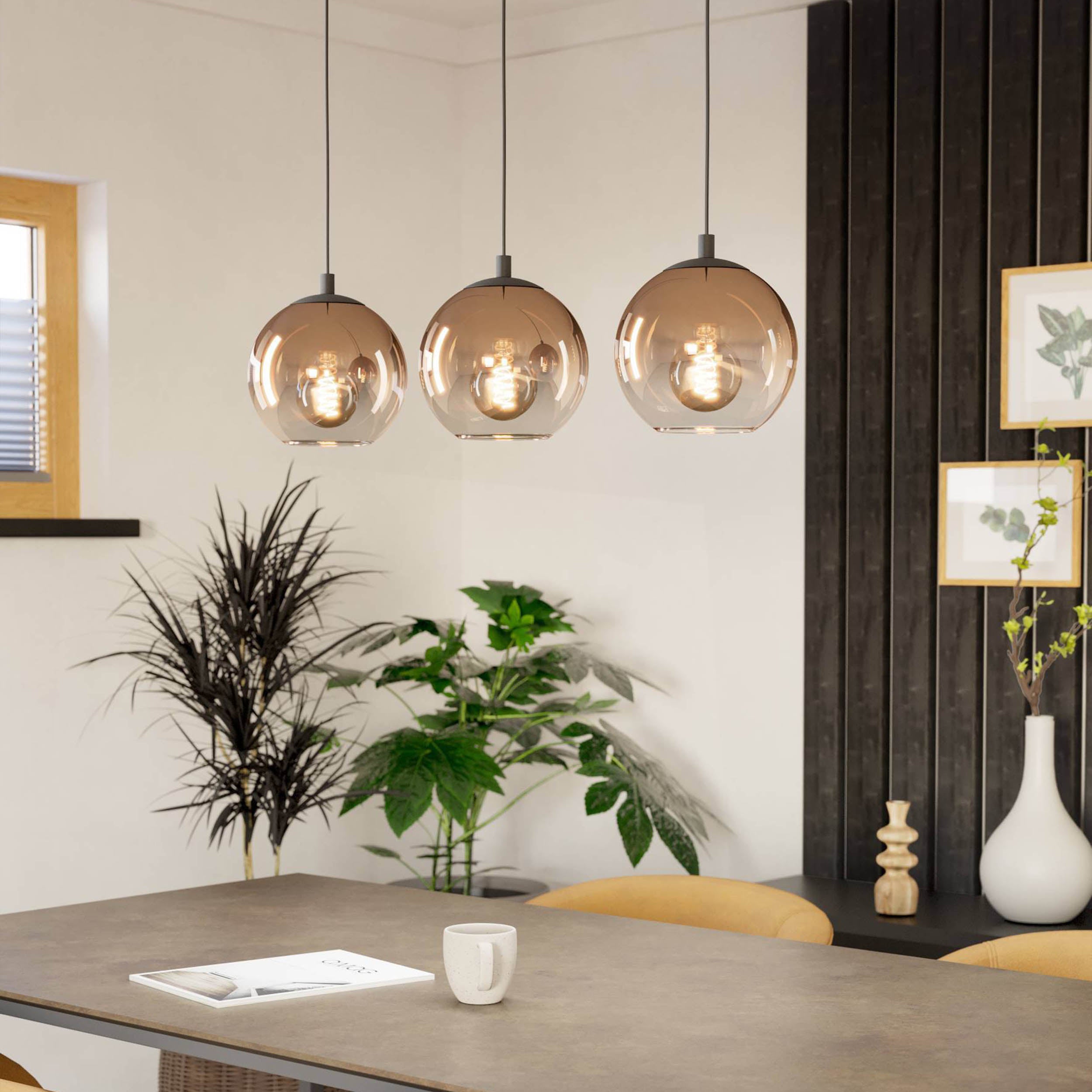 EGLO Ariscani Pendant Light Copper Glass 3 Globe Retro Style Pendant with Iridescent Copper Glass