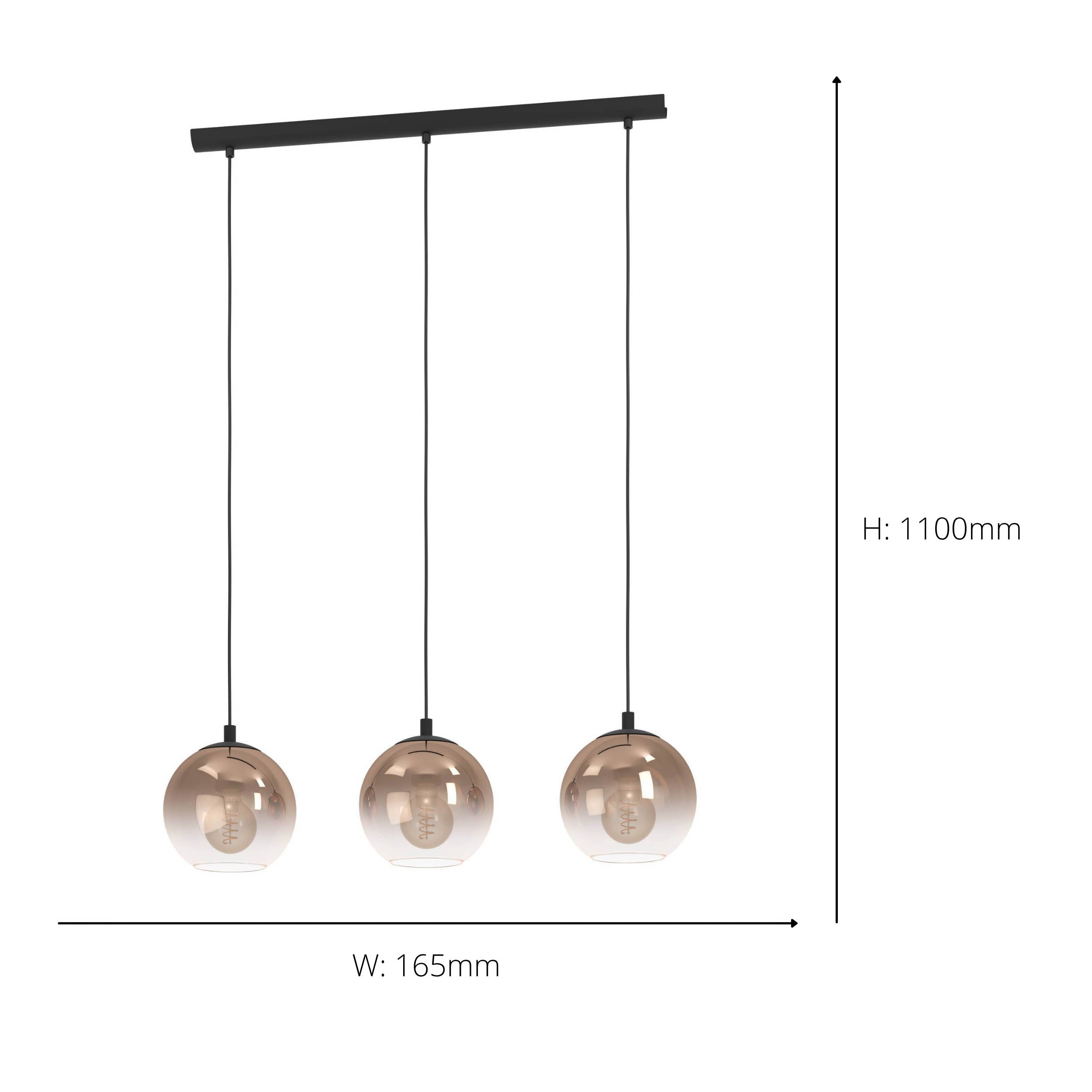 EGLO Ariscani Pendant Light Copper Glass 3 Globe Retro Style Pendant with Iridescent Copper Glass
