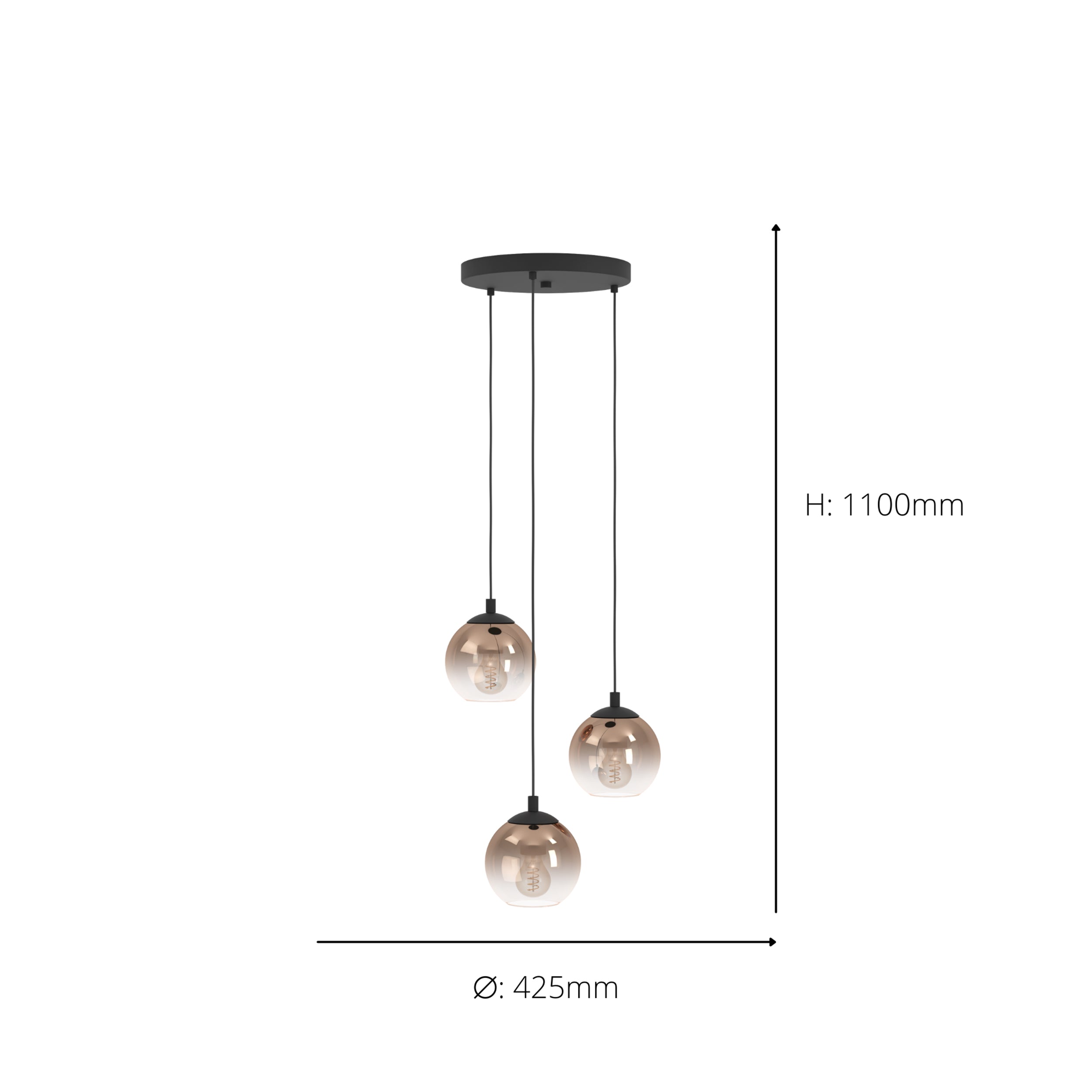 EGLO Ariscani 1 Copper Ombre Effect Glass 3 Light Pendant