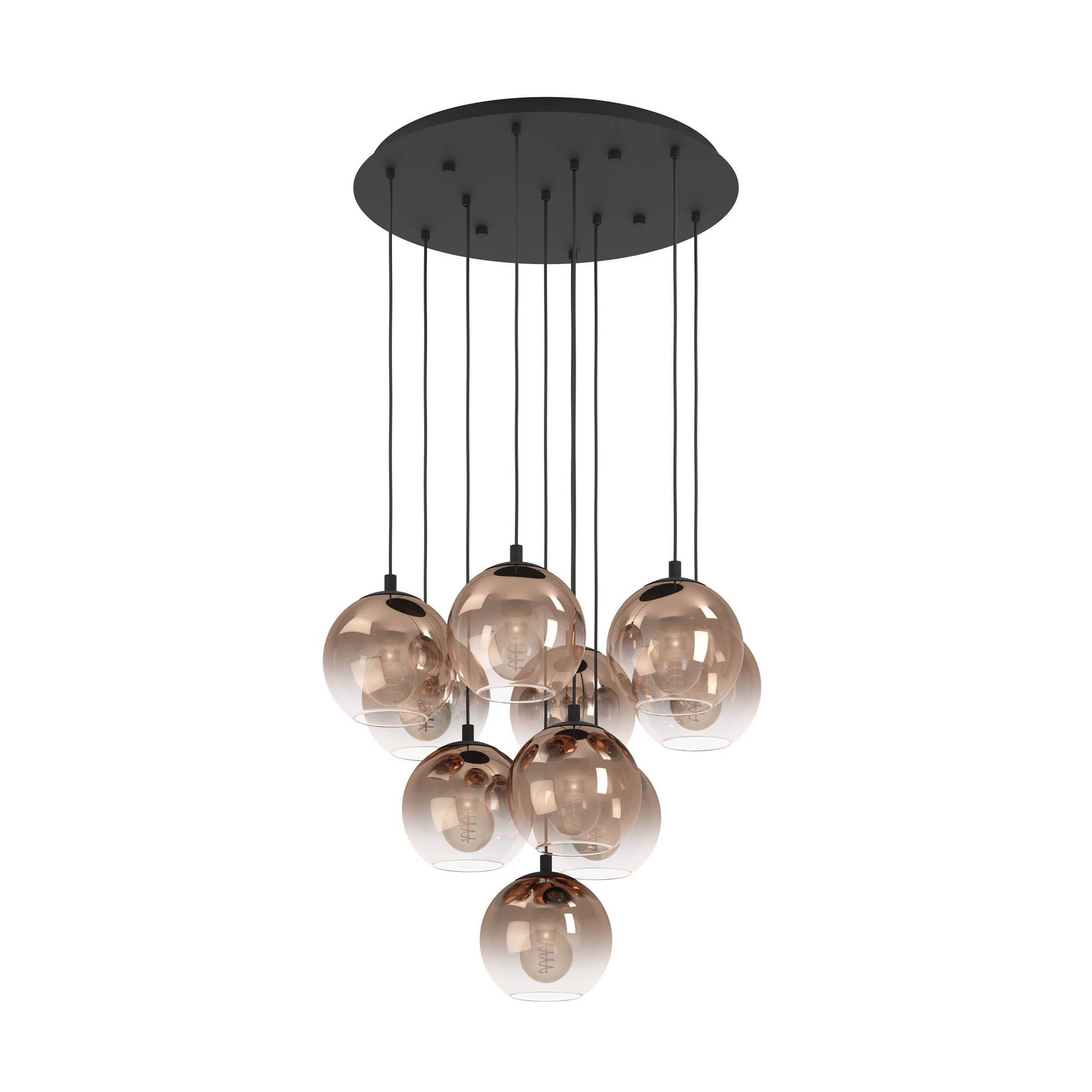 EGLO Ariscani 1 Pendant Light Copper Glass 10 Globe Cluster Pendant with Iridescent Copper Glass Globes