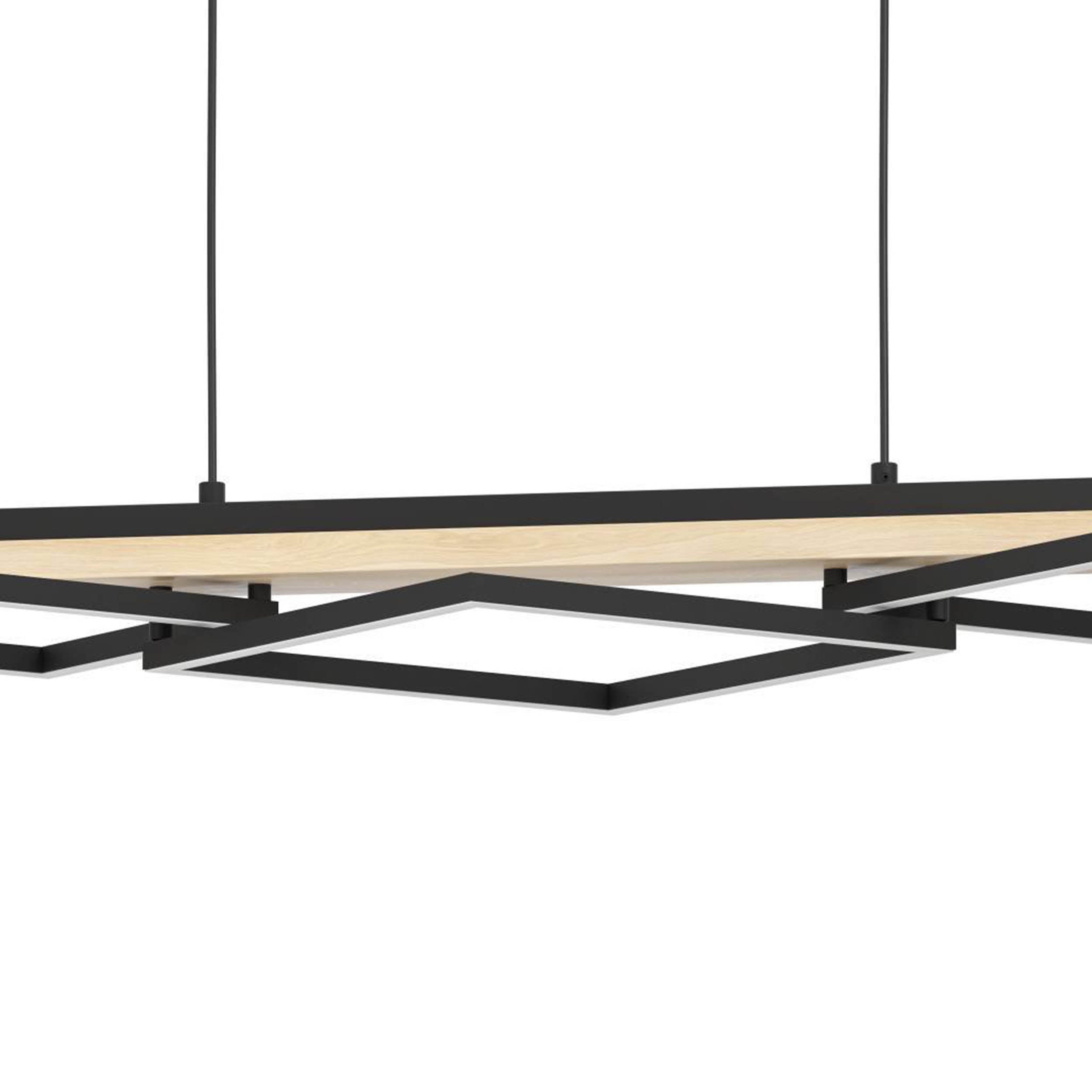 EGLO Boyal Pendant Light Wood Black 2 Frame Elongated LED Pendant with Rustic Wood and Black Metal