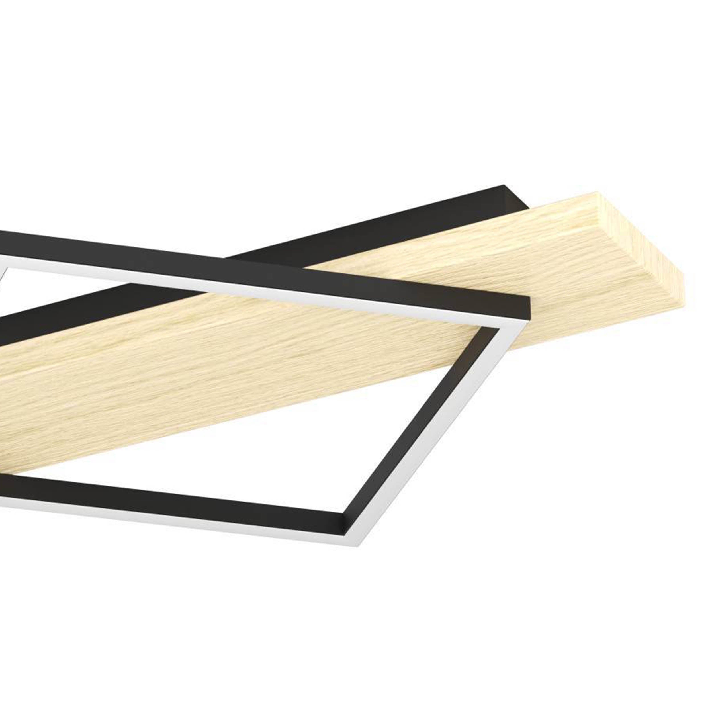 EGLO Boyal Ceiling Light Wood Black 2 Frame LED Ceiling Light with Intersecting Frames and Rustic Wood
