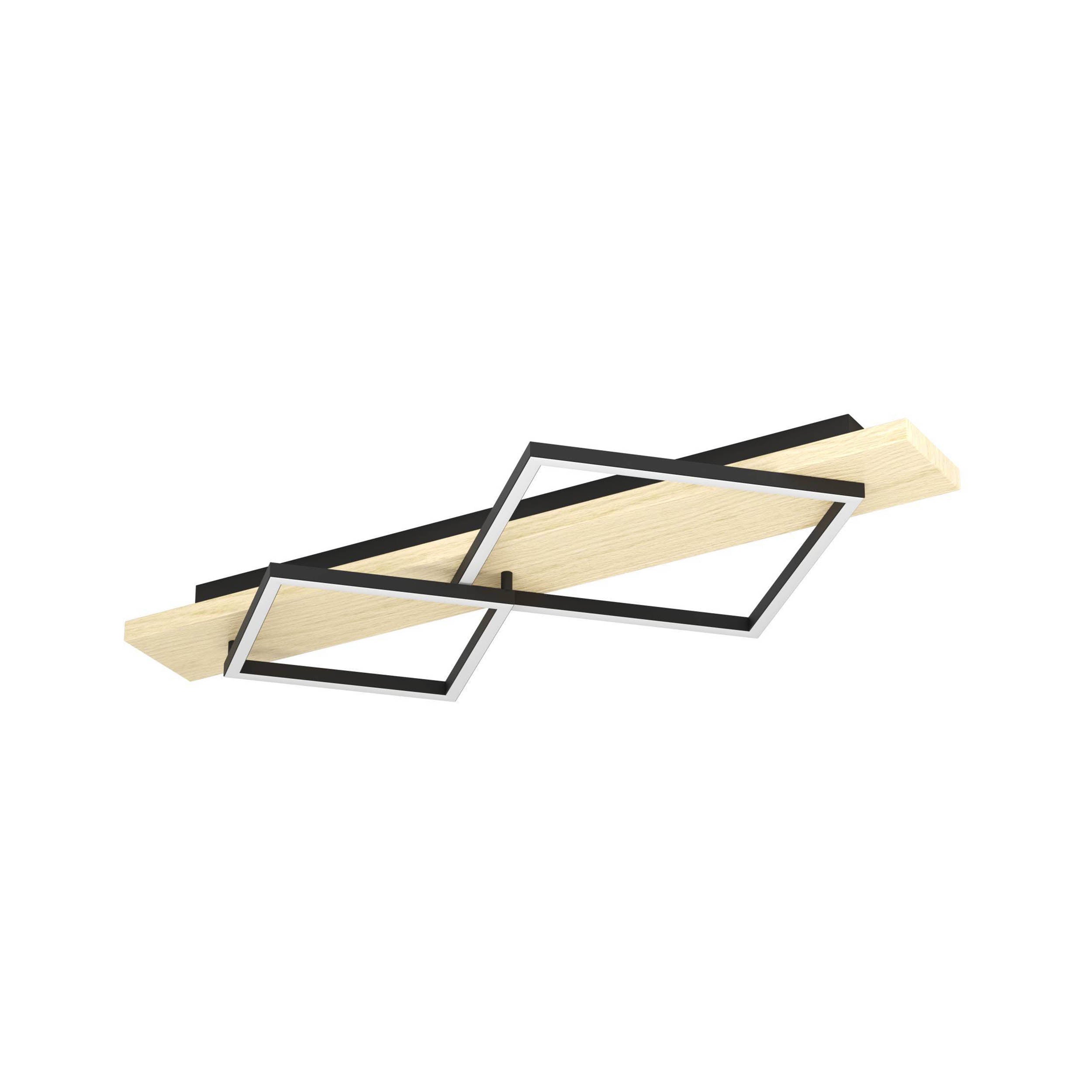 EGLO Boyal Ceiling Light Wood Black 2 Frame LED Ceiling Light with Intersecting Frames and Rustic Wood