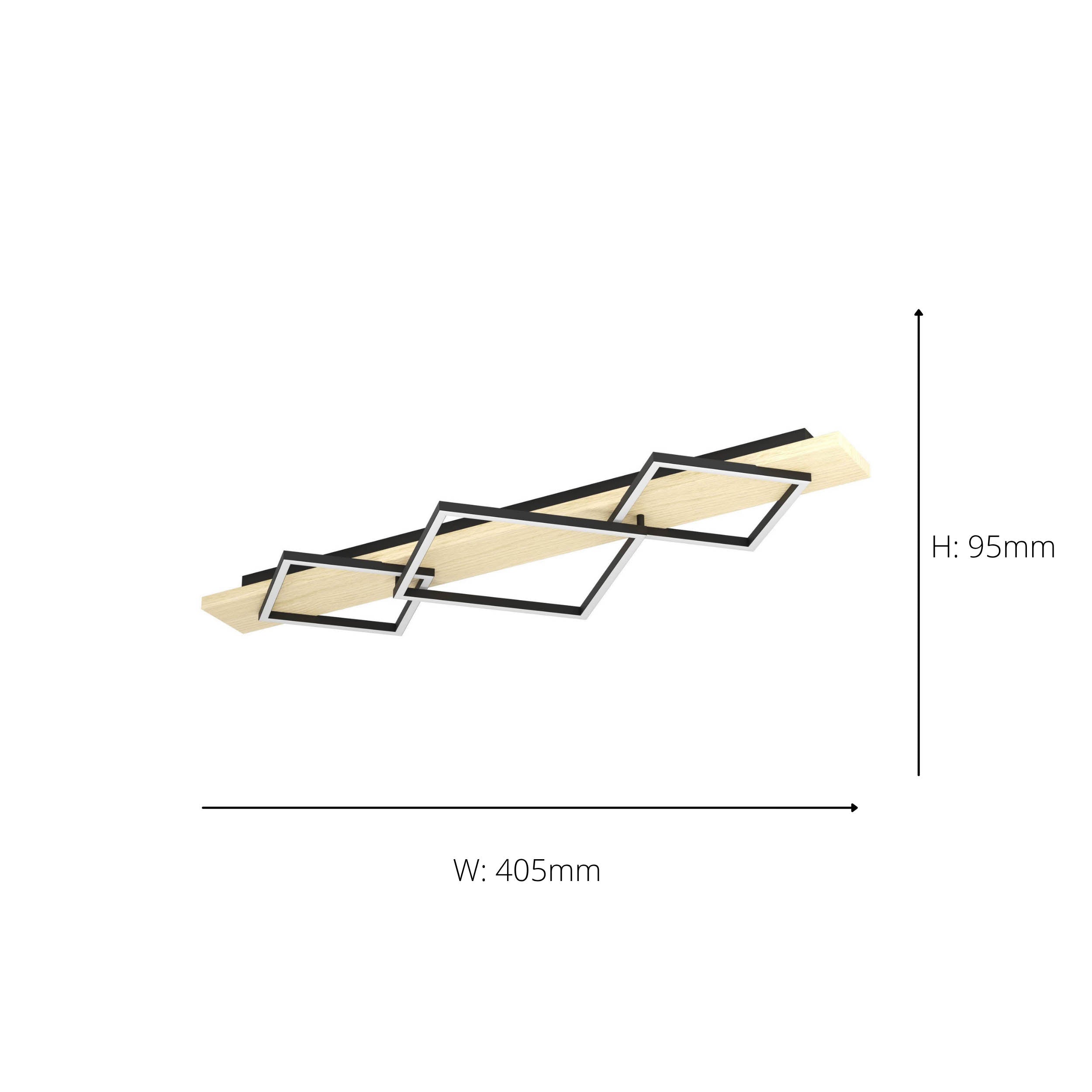 EGLO Boyal Ceiling Light Wood Black 3 Frame Three Frame LED Ceiling Light with Warm White Light