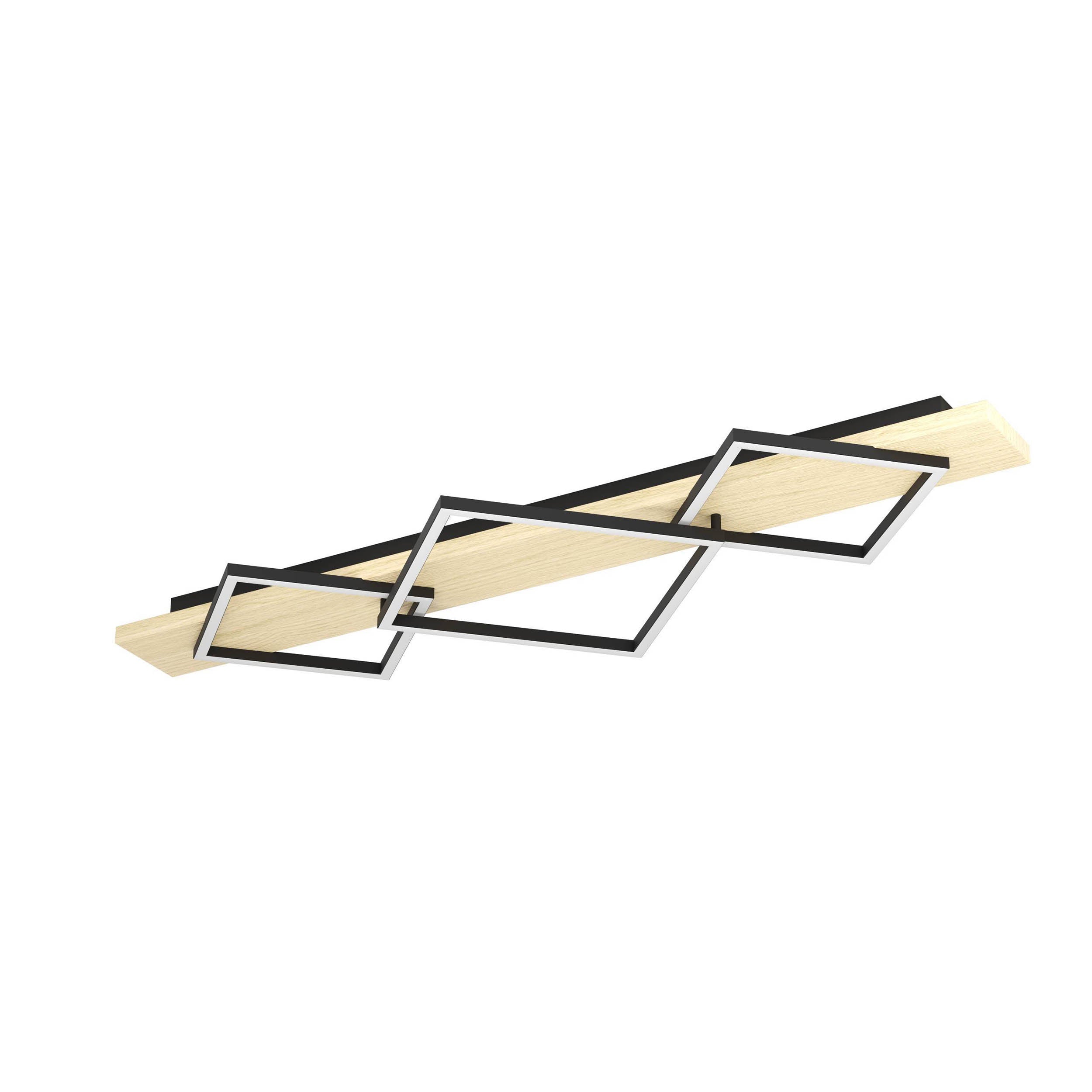EGLO Boyal Ceiling Light Wood Black 3 Frame Three Frame LED Ceiling Light with Warm White Light