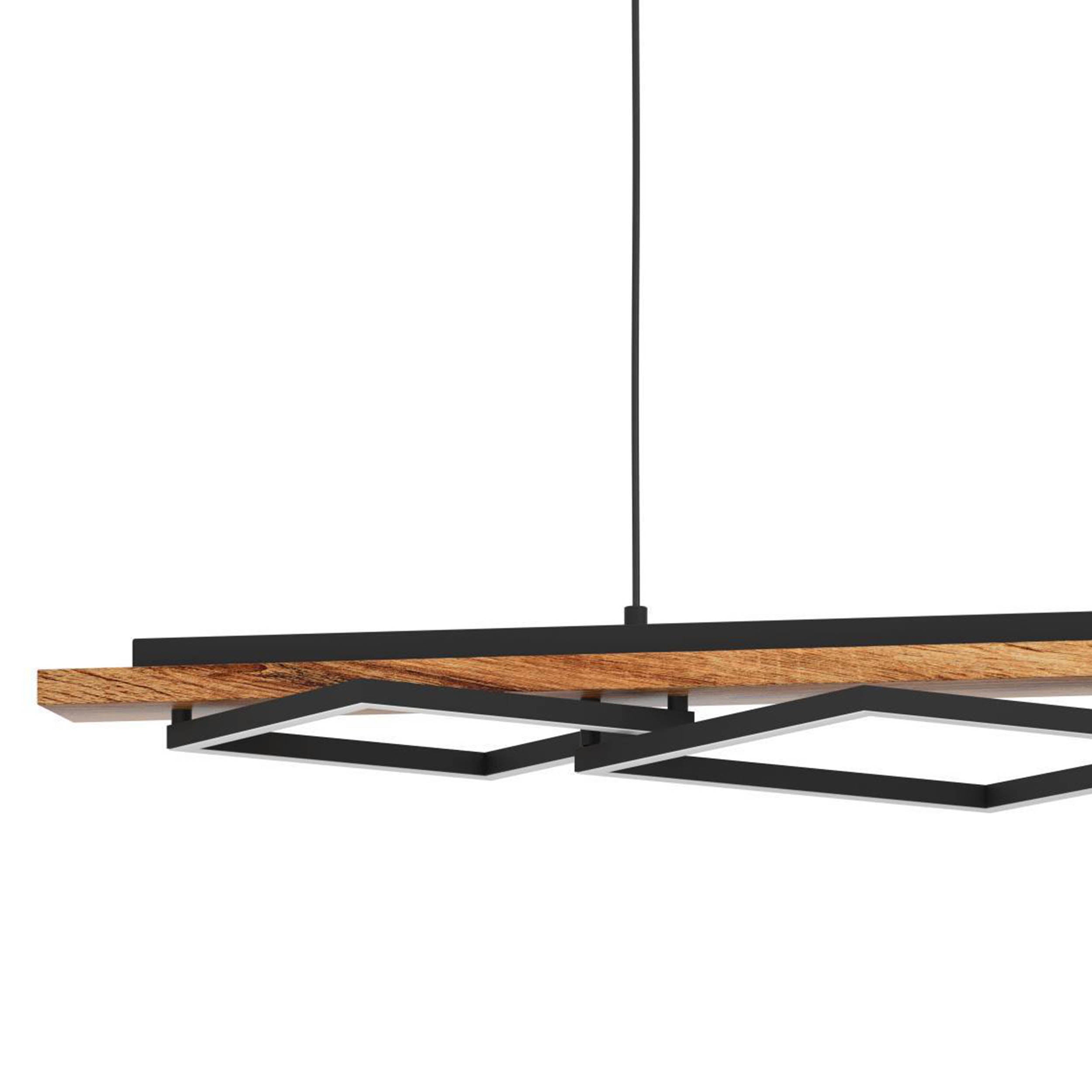 EGLO Boyal Pendant Light Wood Black 3 Frame Elongated LED Pendant with Rustic Wood and Black Metal