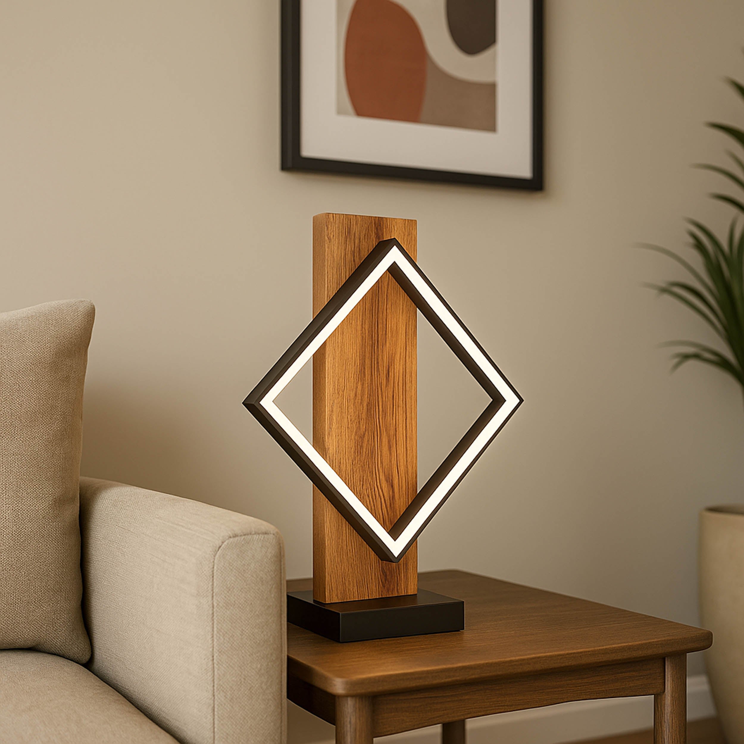 EGLO Boyal Table Lamp Wood Black 1 Frame  LED Table Lamp with Rustic Wood Panel