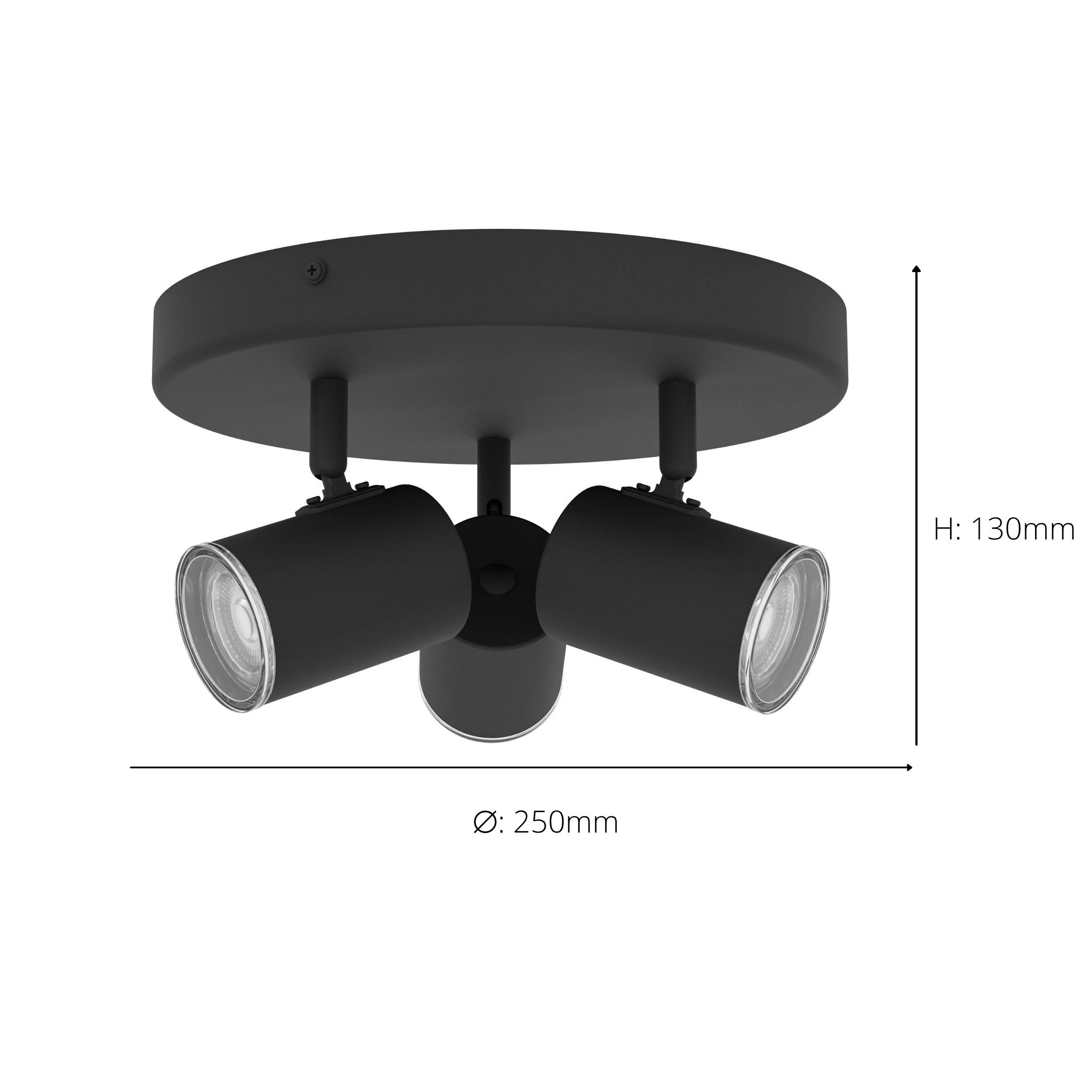 EGLO Consuma 1 Black Steel GU10 Triple Round Bathroom Spotlight