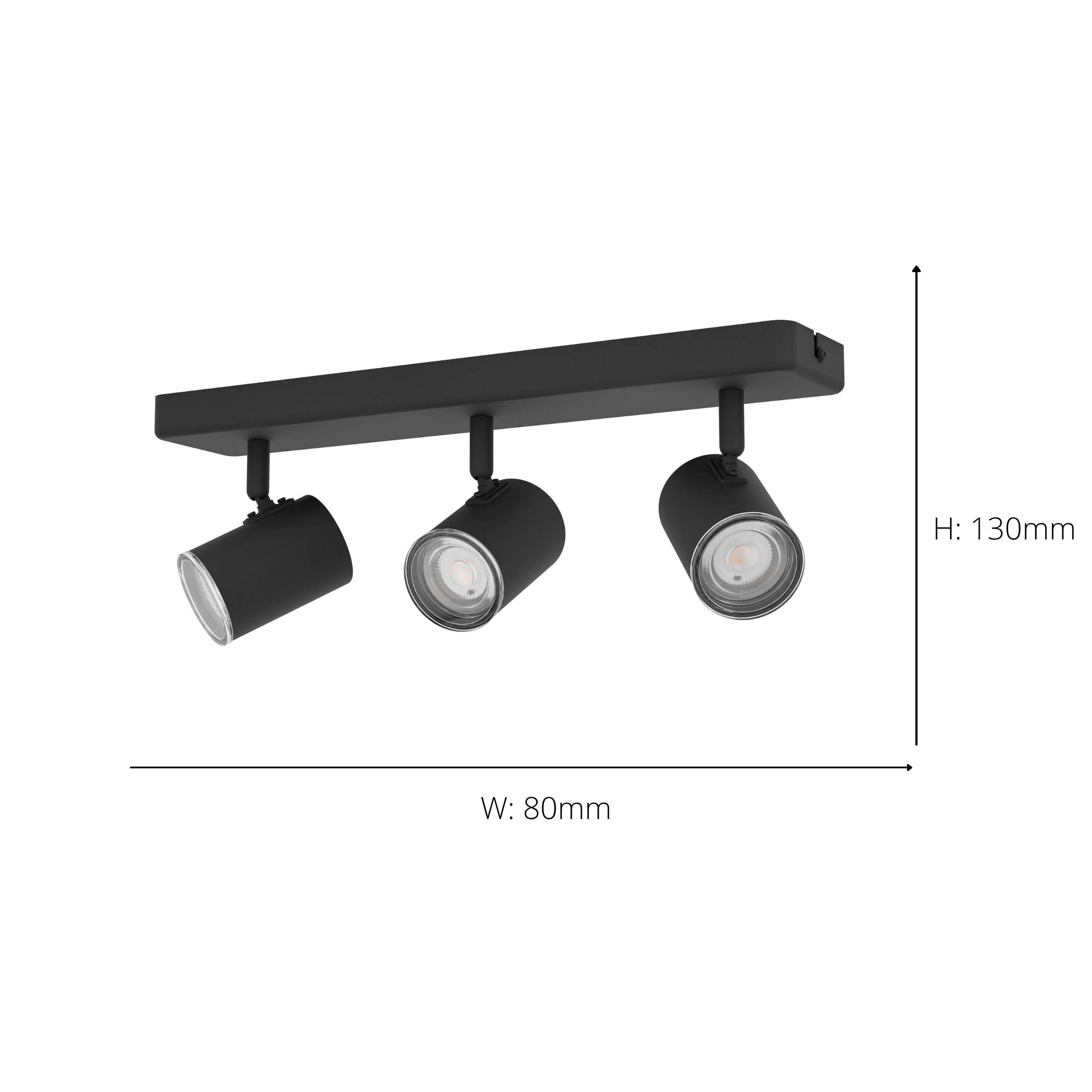 EGLO Consuma 1 Black Steel GU10 Triple Bar Bathroom Spotlight