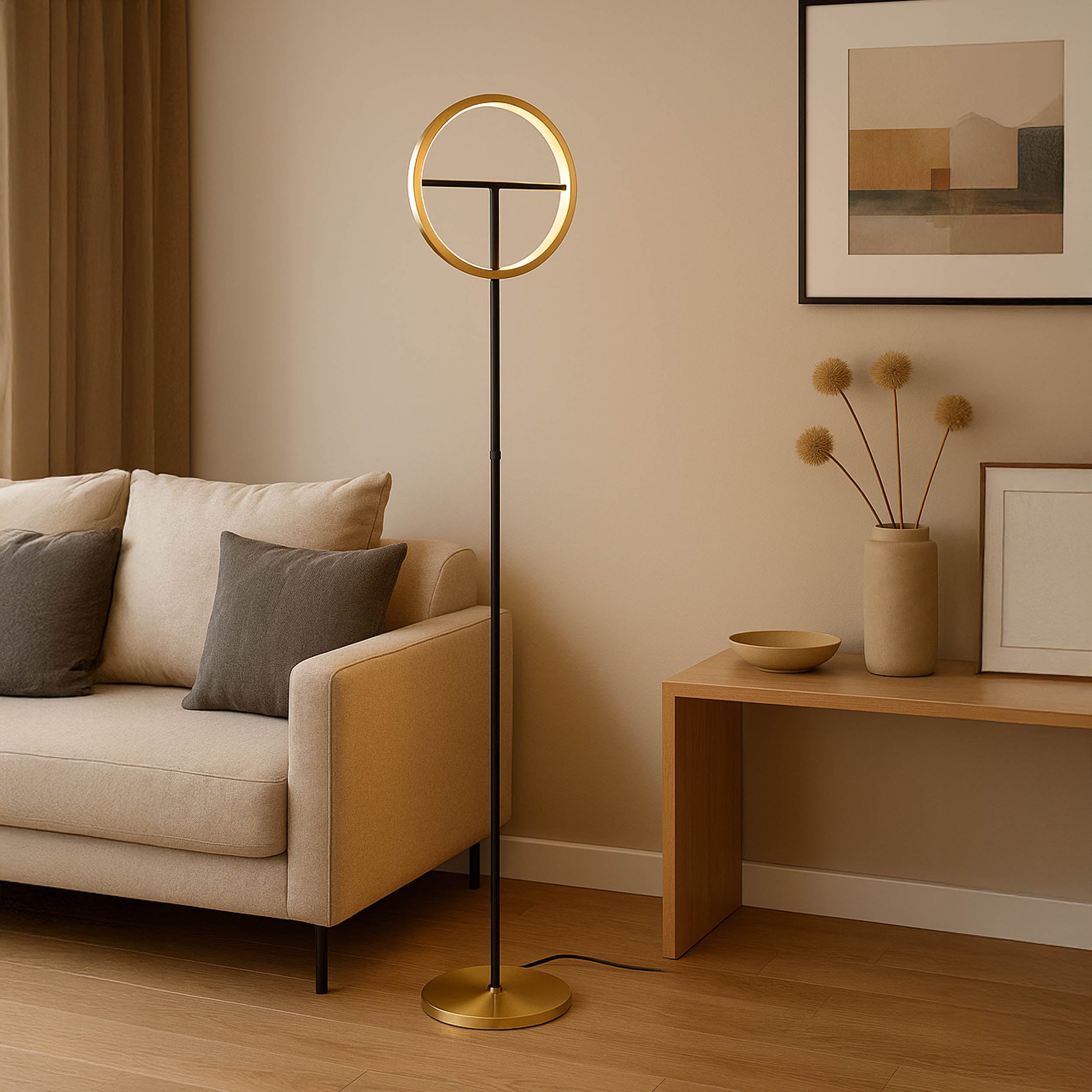 EGLO Castelpoto Brushed Brass & Black Modern LED  Floor Lamp
