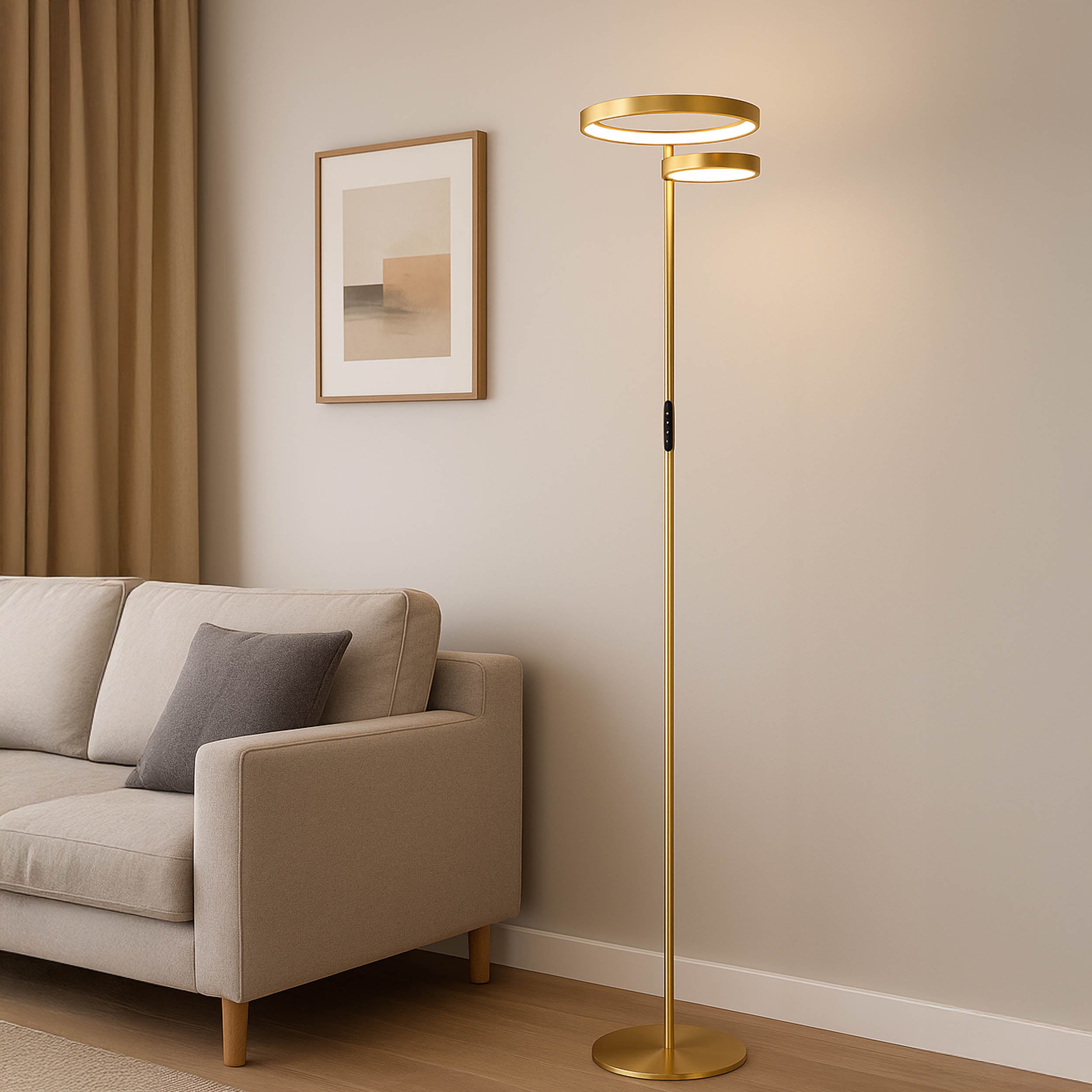 EGLO Castelpoto 1 Brushed Brass Dual LED Profiles Floor Lamp