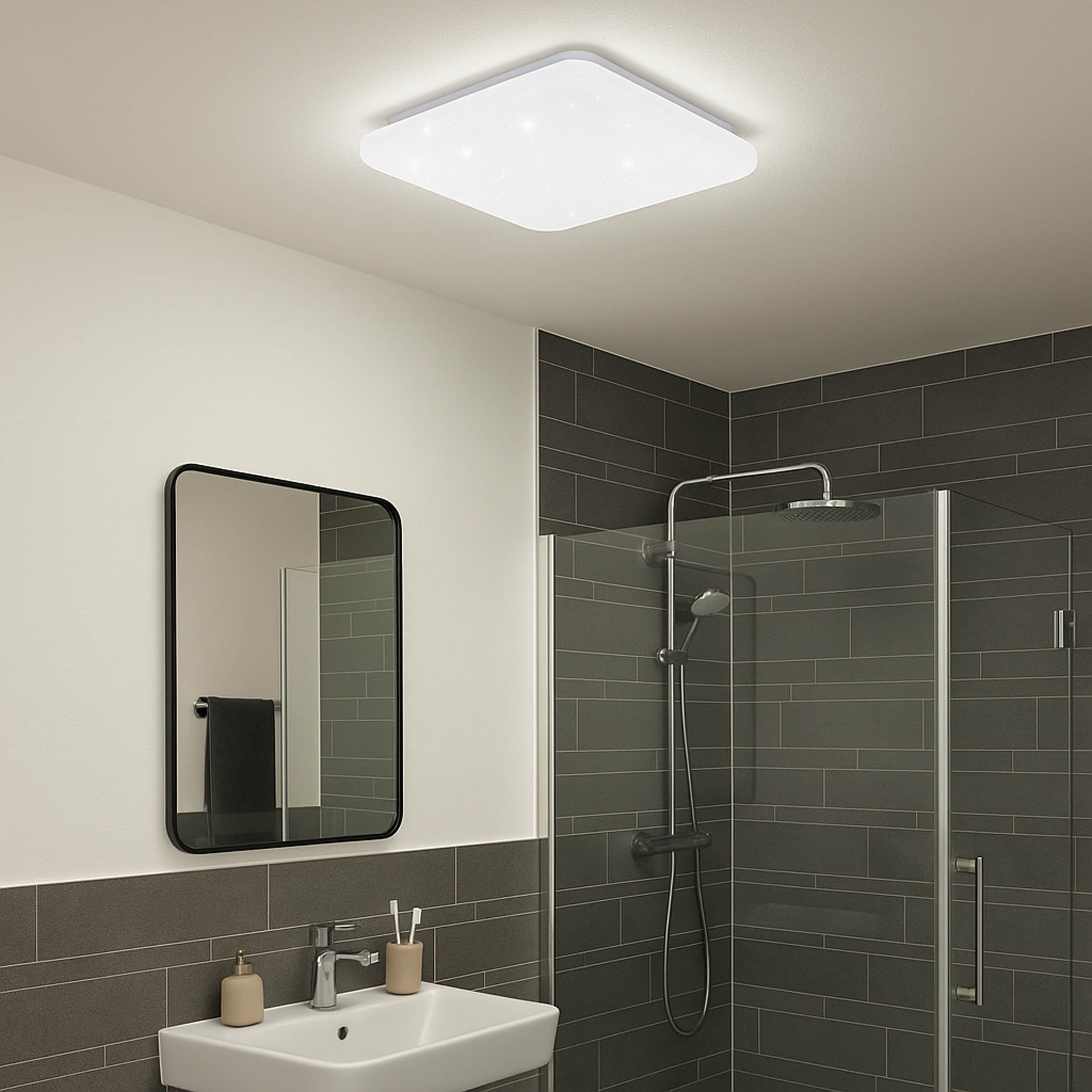 EGLO Frania-IP White Steel LED CCT Square Bathroom Ceiling Light