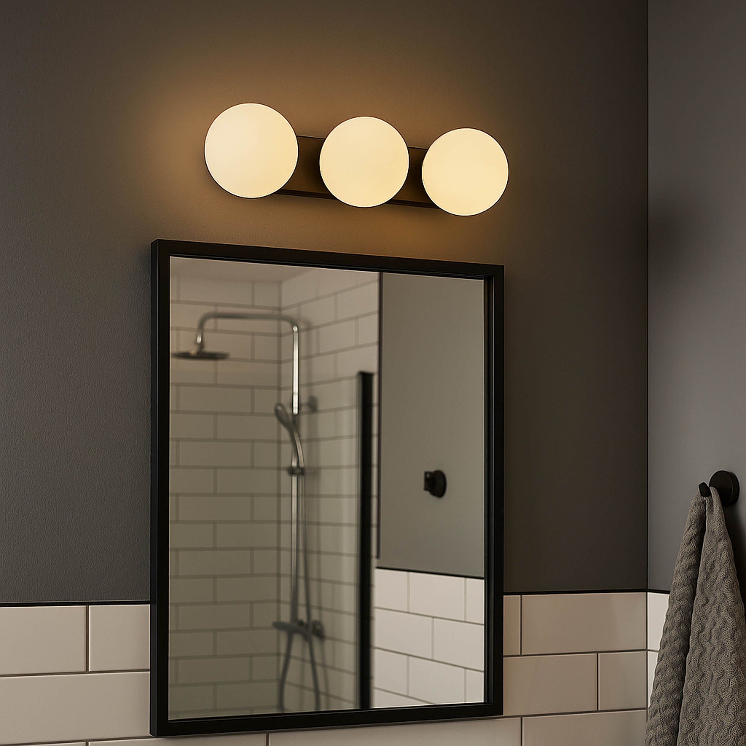 EGLO Castrovido Black Steel & Glass Triple LED Bathroom Ceiling Light