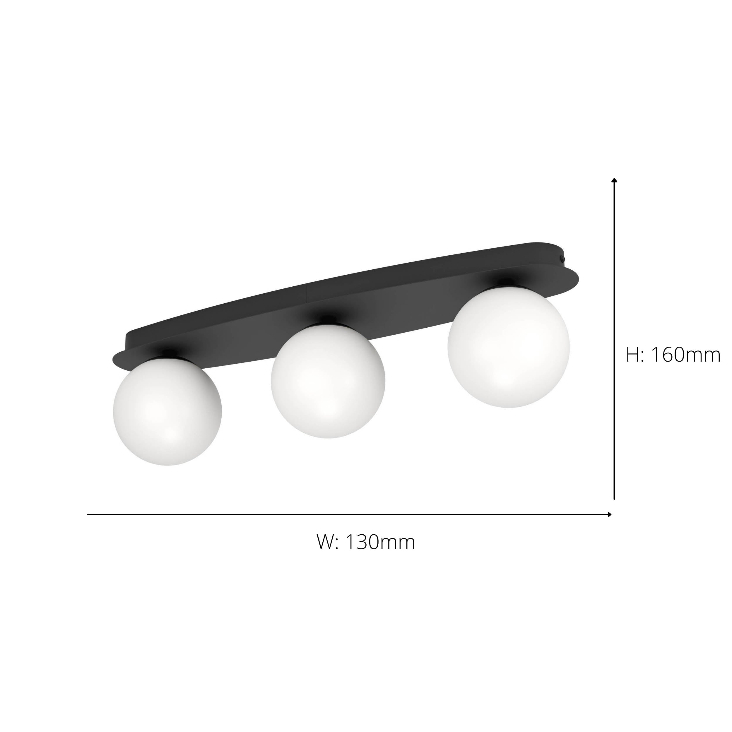 EGLO Castrovido Black Steel & Glass Triple LED Bathroom Ceiling Light