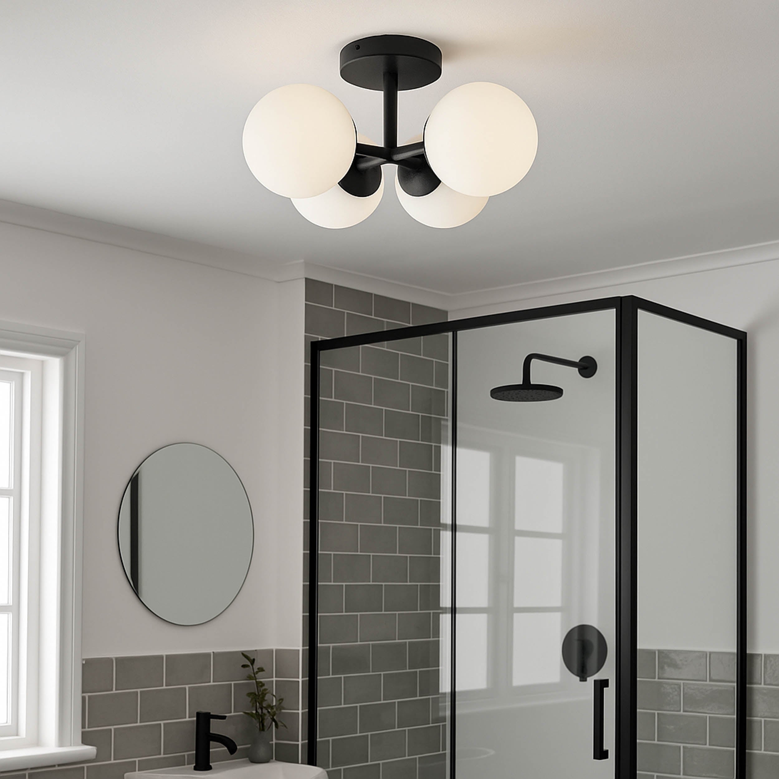 EGLO Castrovido Black Steel & Glass Four LED Bathroom Ceiling Light