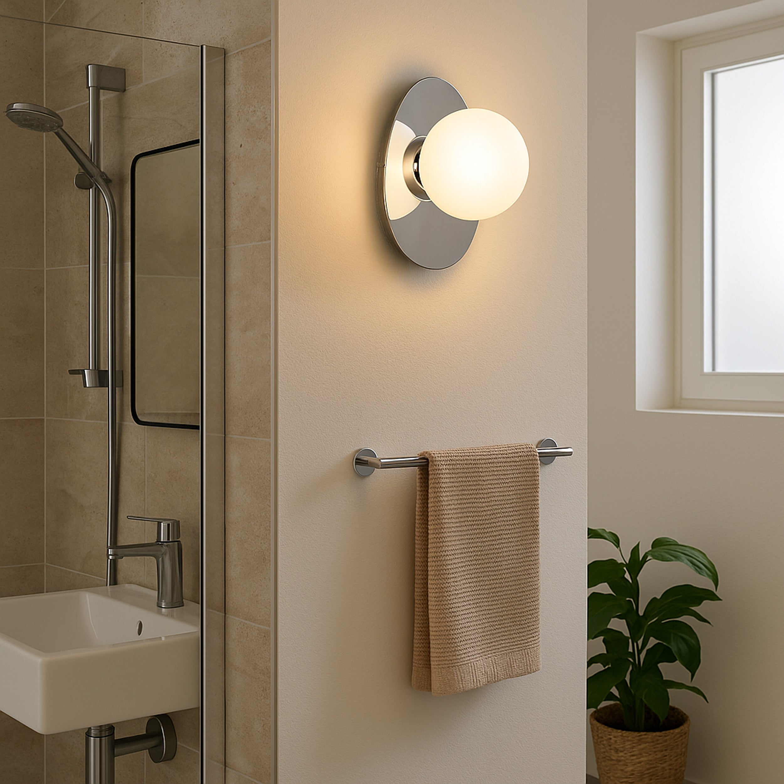 EGLO Castrovido Matte Glass & Steel Modern Bathroom Wall Light, Chrome