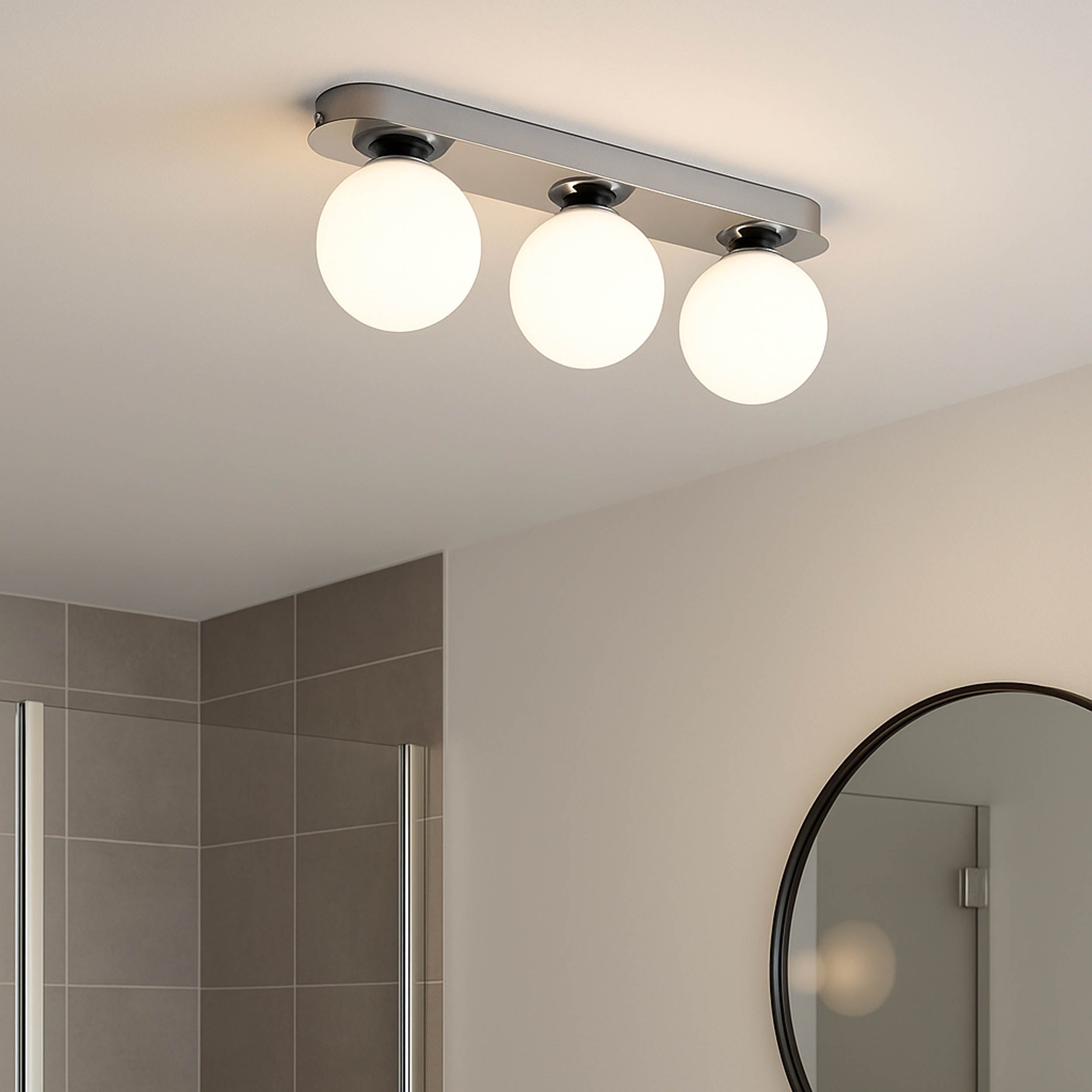 EGLO Castrovido Chrome Steel & Glass Triple LED Bathroom Ceiling Light