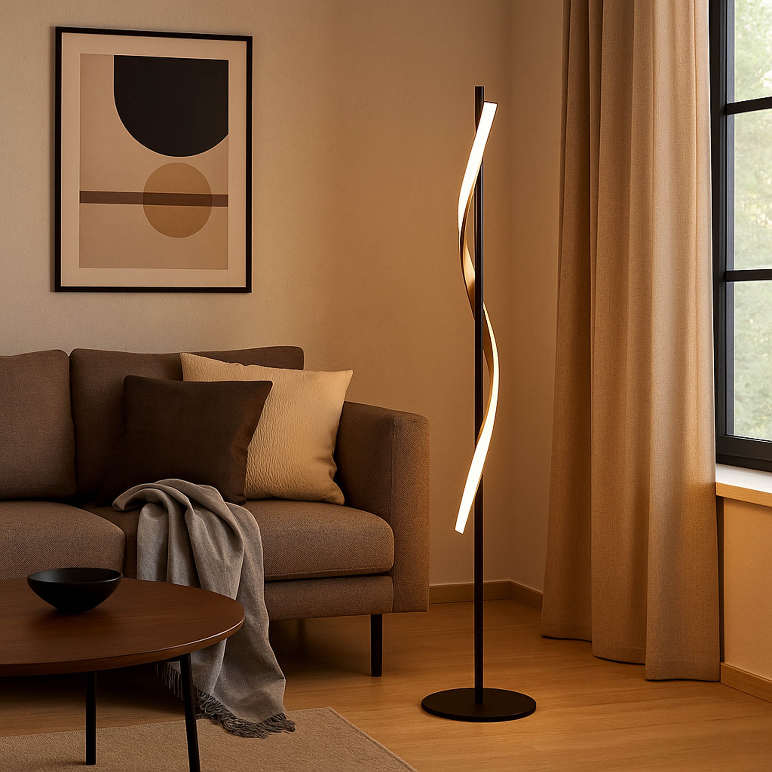 EGLO Conaprato Black & Brushed Brass LED Modern Floor Light