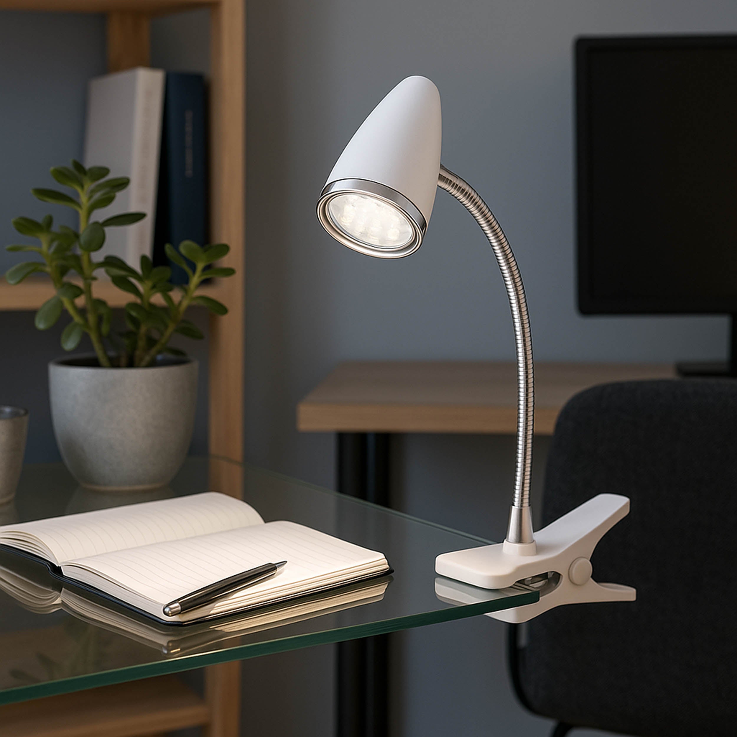 EGLO Riccio 1 White & Chrome LED Clamp Table Light