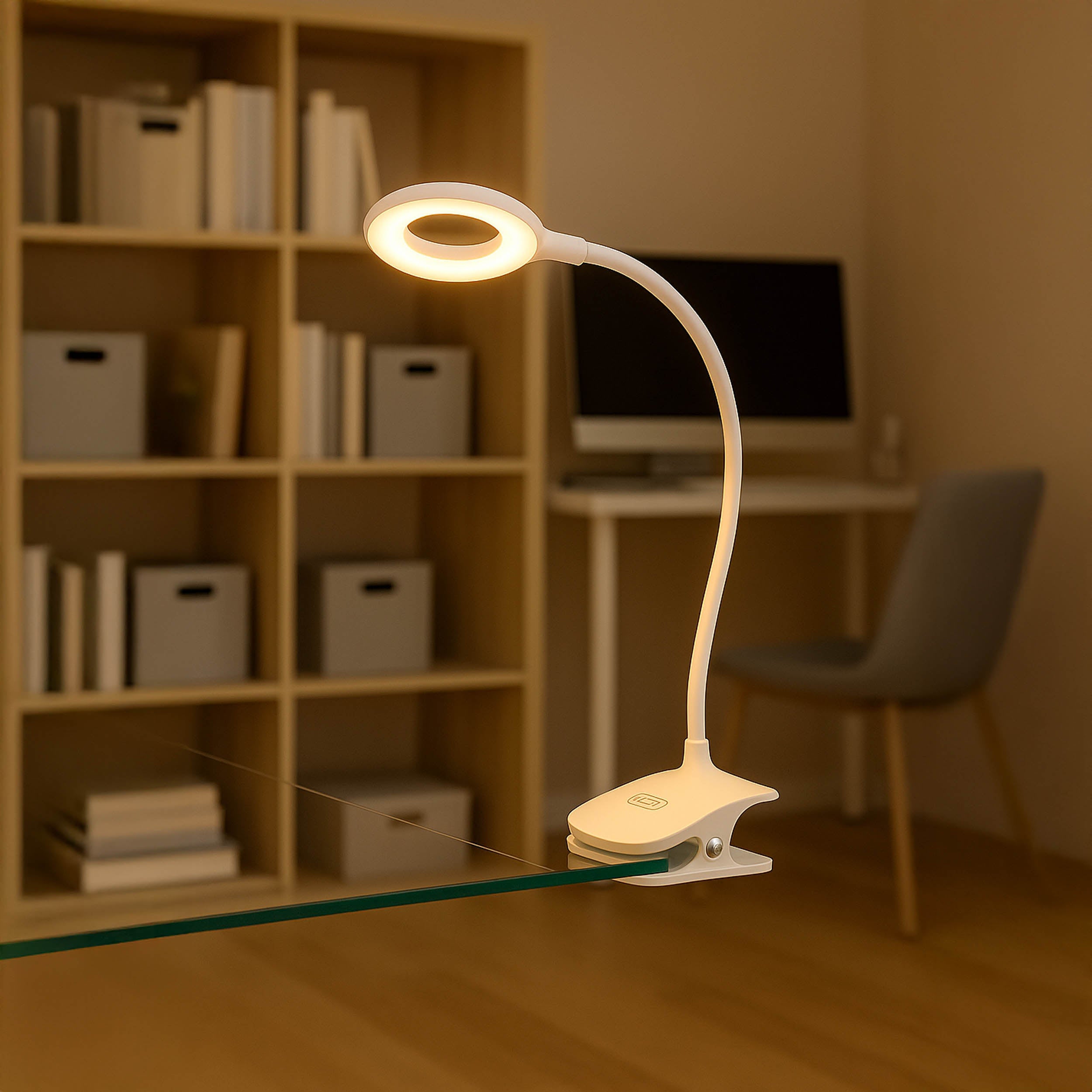 EGLO Cabado White Plastic LED Clamp Table Light