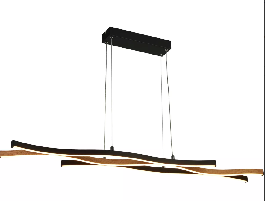 Bloom Pendant - Black Metal & Wood Effect SKU: 32104-1BK