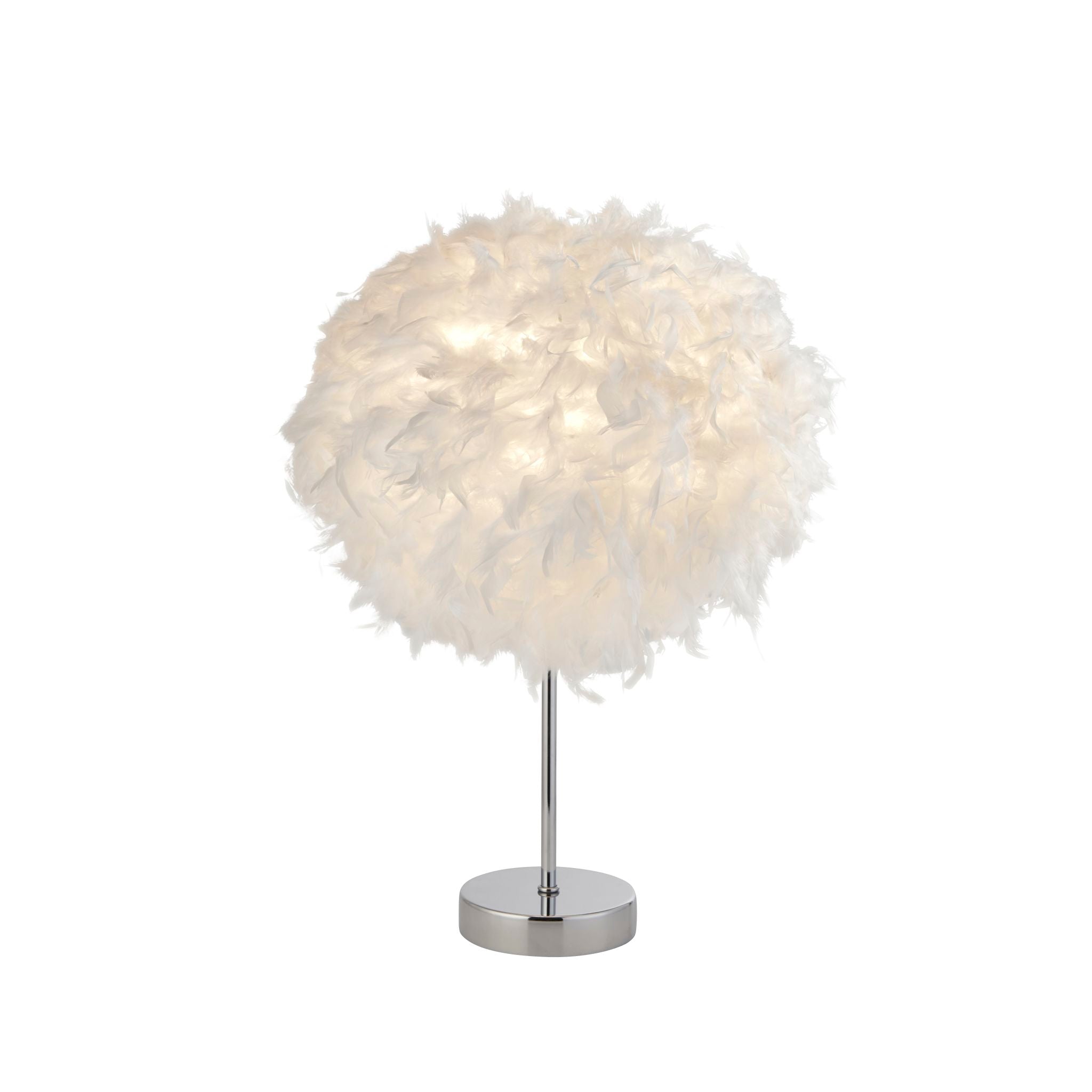 Hattie Table Lamp - White Feather & Chrome Metal
