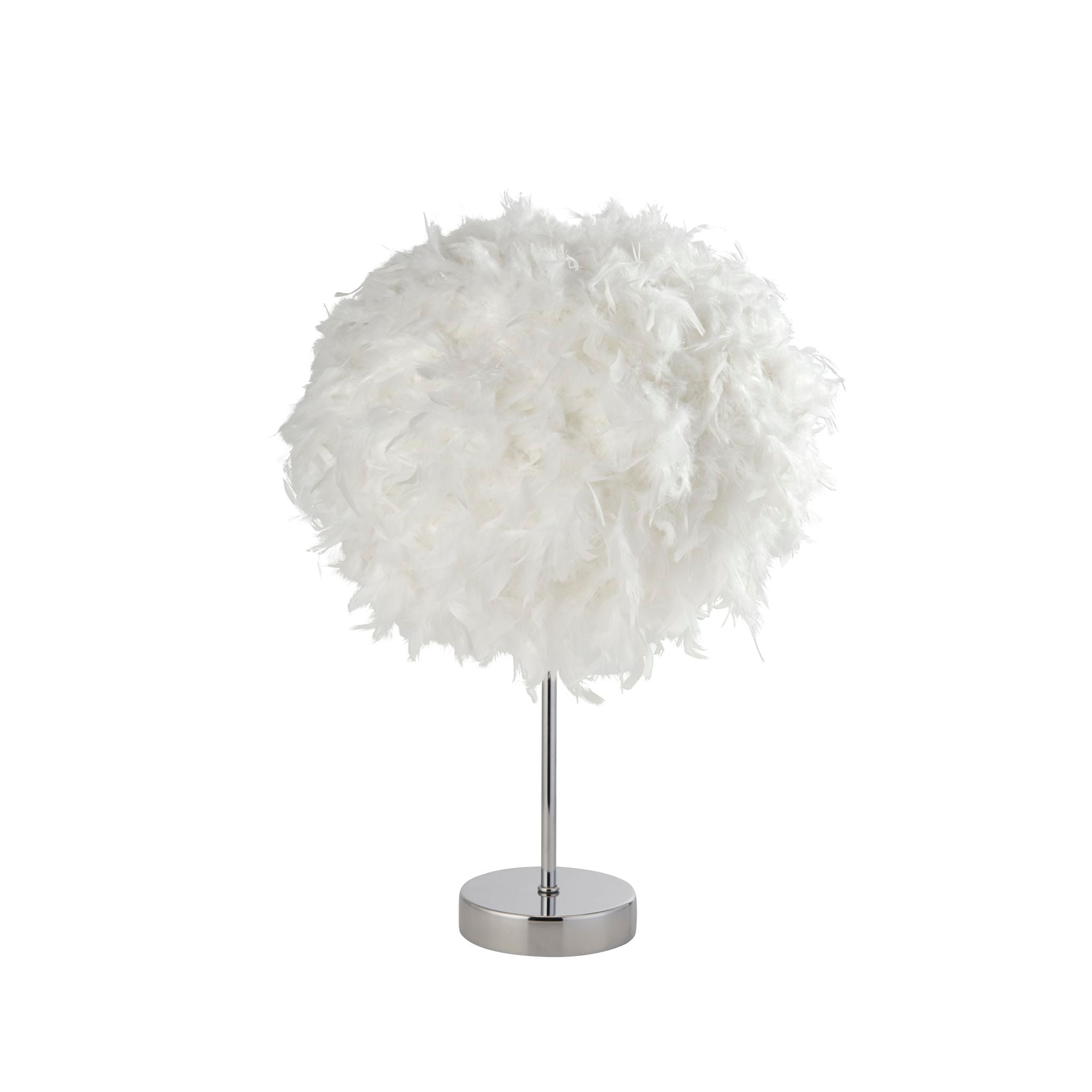 Hattie Table Lamp - White Feather & Chrome Metal