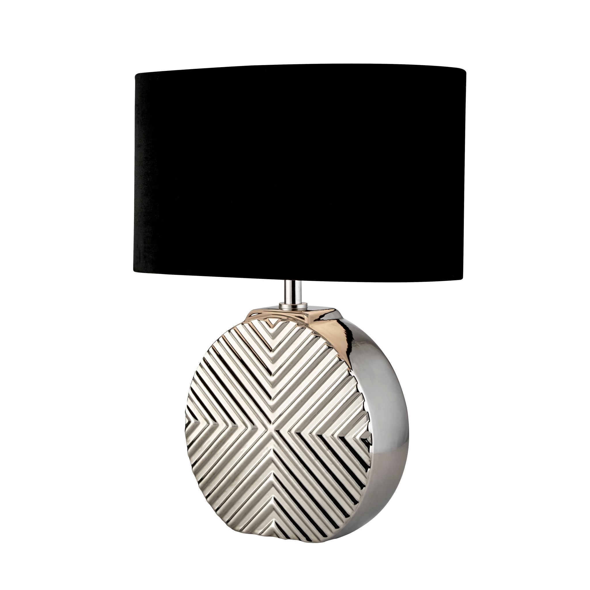 Regen Table Lamp - Chrome Ceramic with Black Fabric Shade