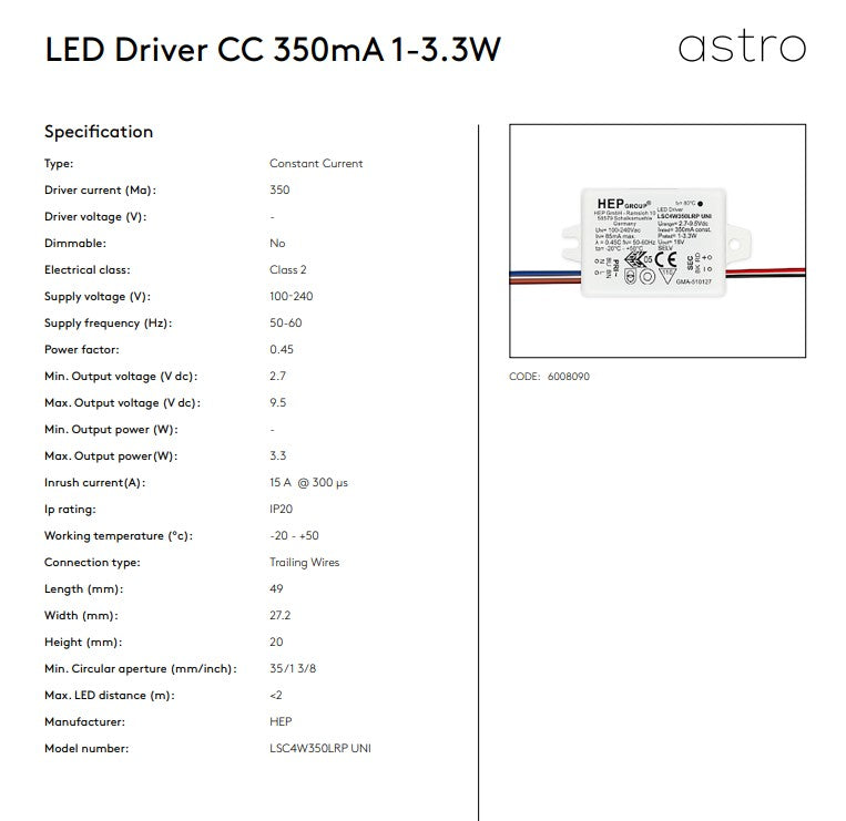LED Driver CC 350mA 1-3.3W